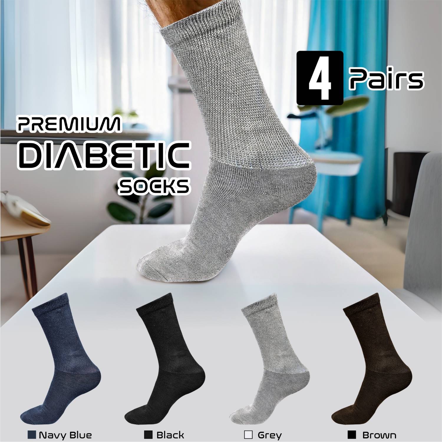 Mens & Womens Diabetic Non-Binding Socks Pack Of 4