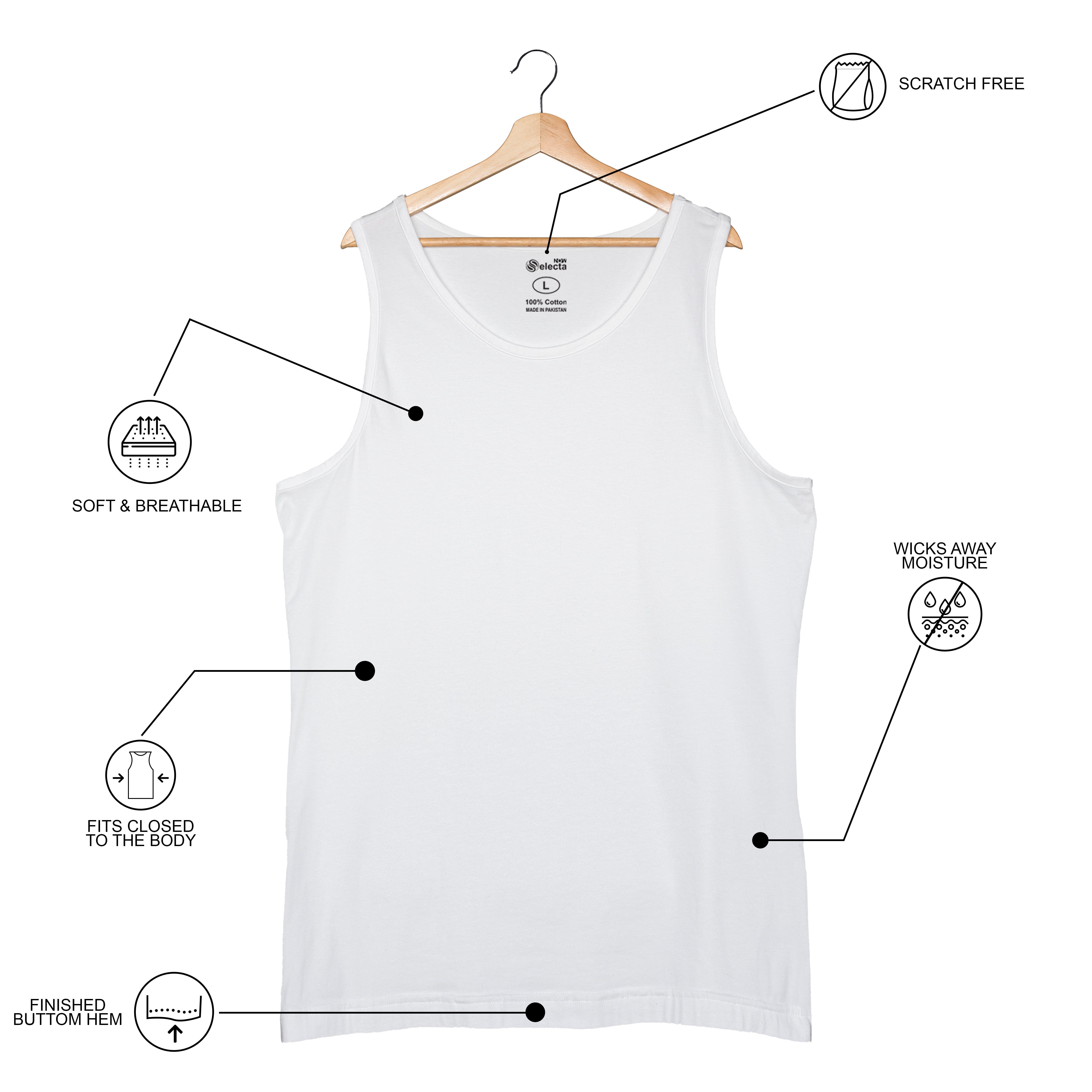 Men's 100% Combed Cotton Sleeveless Pack of 3 Vests